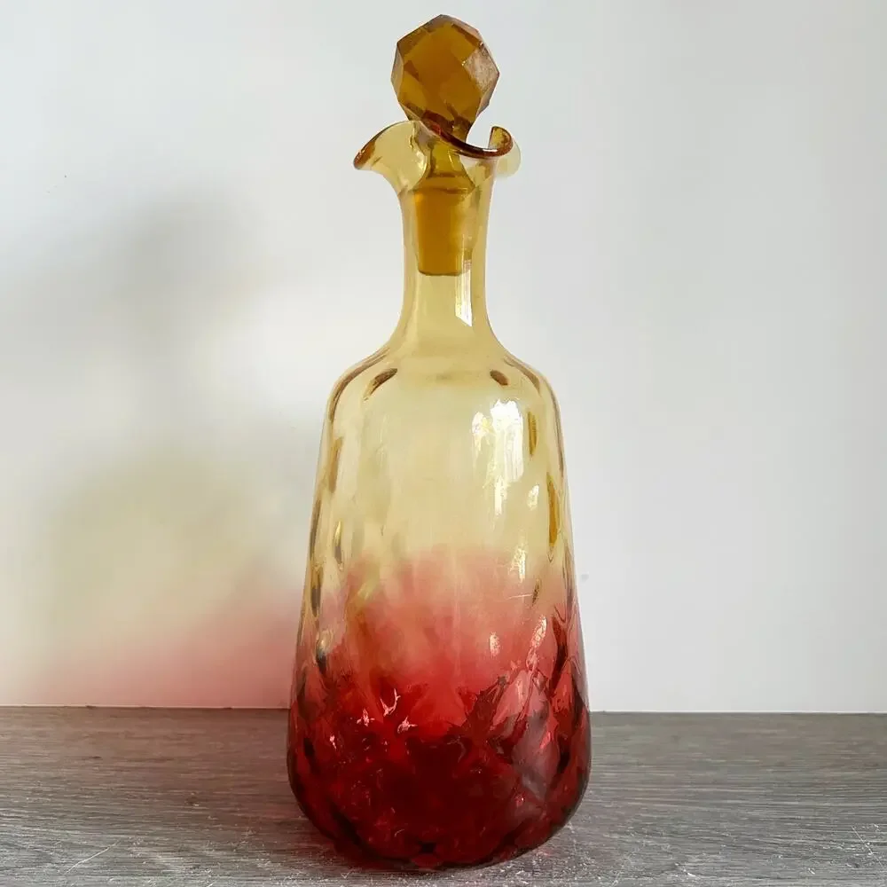 Antique Victorian Reverse Amberina Diamond Quilted New England Glass Co Decanter